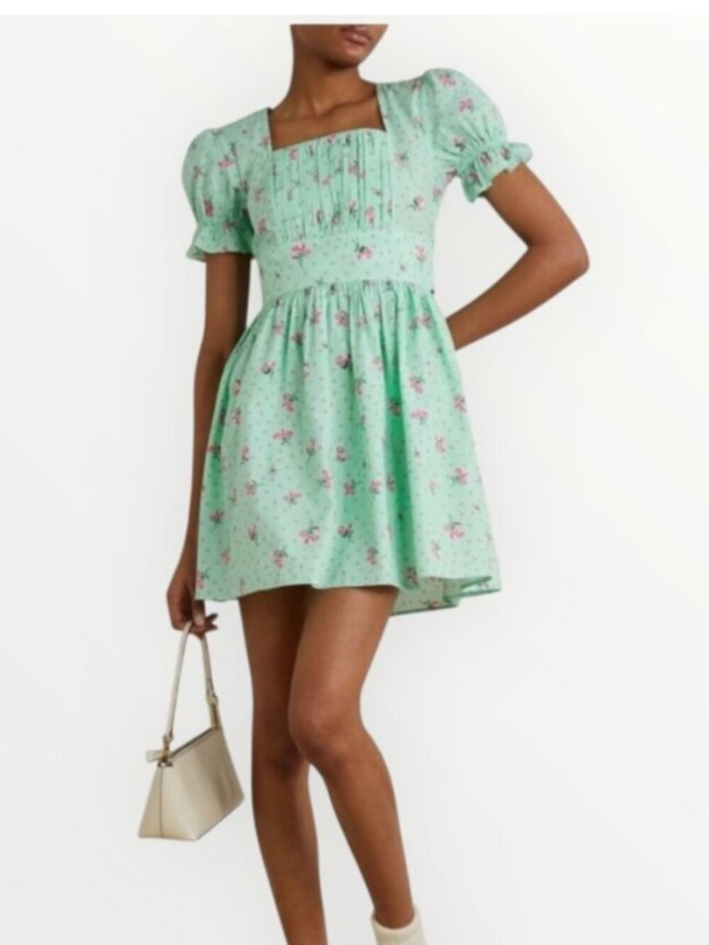 BATSHEVA Popham Pintucked Floral-Print Cotton-Poplin Mini Dress